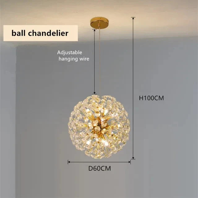 New Design Sun Flower Crystal Chandeliers for Living Room Kitchen Island Loft  LED Pendant Lighting House Decor Suspension Lamp