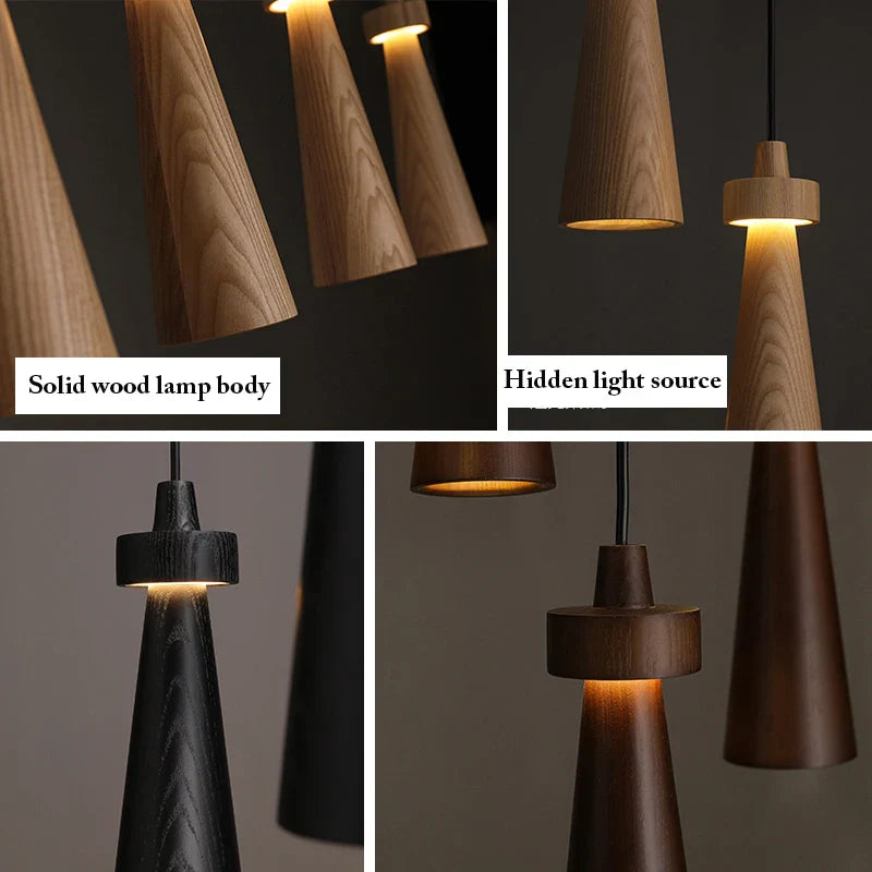 Ash Wood Pendant Light – Modern Trumpet LED Hanging Lamp