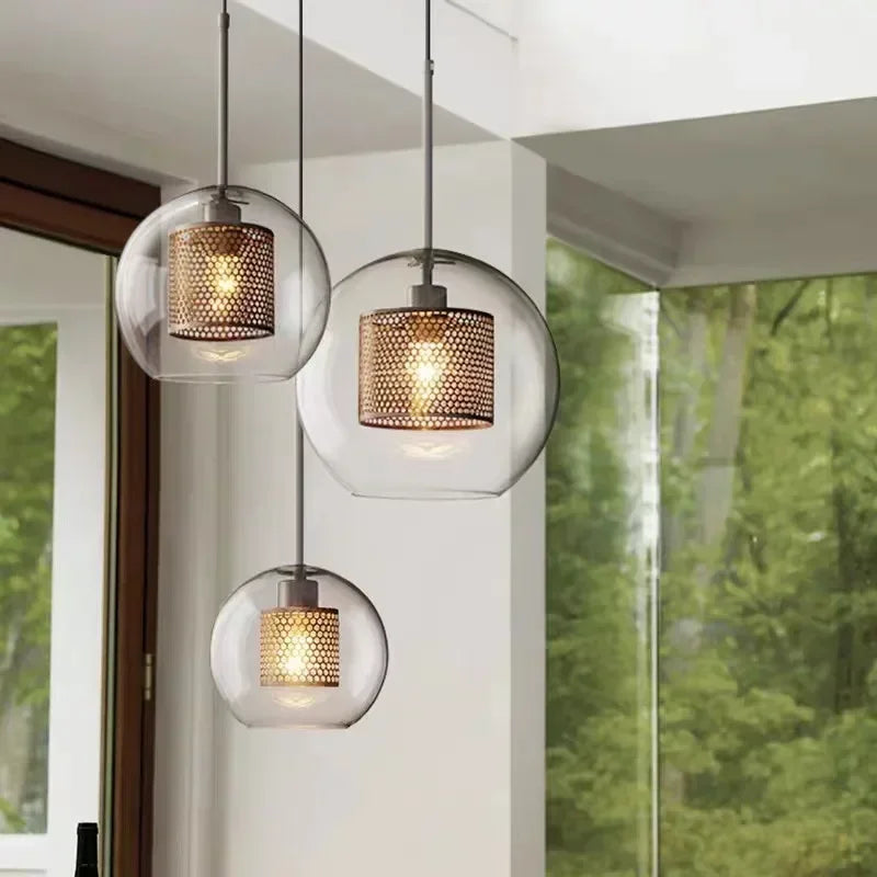 Modern Glass Mesh Pendant Light – Scandinavian Art Deco Hanging Lamp