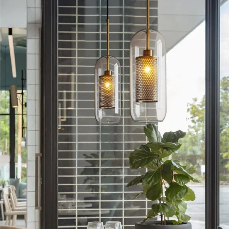 Modern Glass Mesh Pendant Light – Scandinavian Art Deco Hanging Lamp