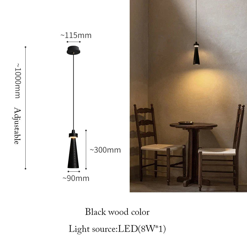 Ash Wood Pendant Light – Modern Trumpet LED Hanging Lamp