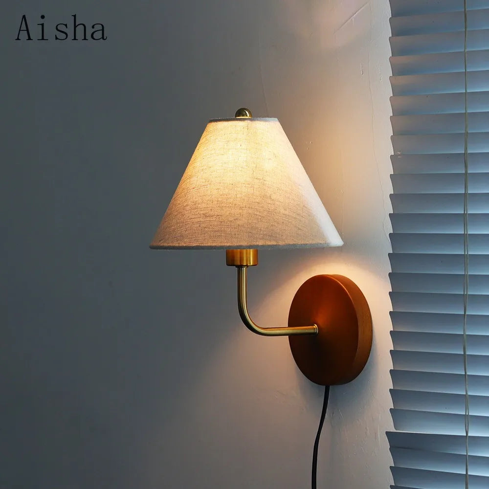 Retro Linen Wall Lamp Bedroom Headboard Study Wall Sconces for Home Japanese Entrance Atmosphere Decoration Light