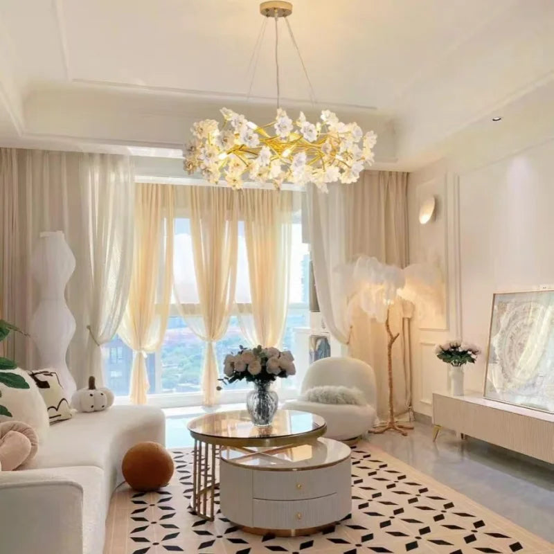 Italian Designer Floral Ceramic Chandelier Dining Room Bedroom Hotel Romantic Luxury LEDPendant Lamp Home Decor Lighting Fixture