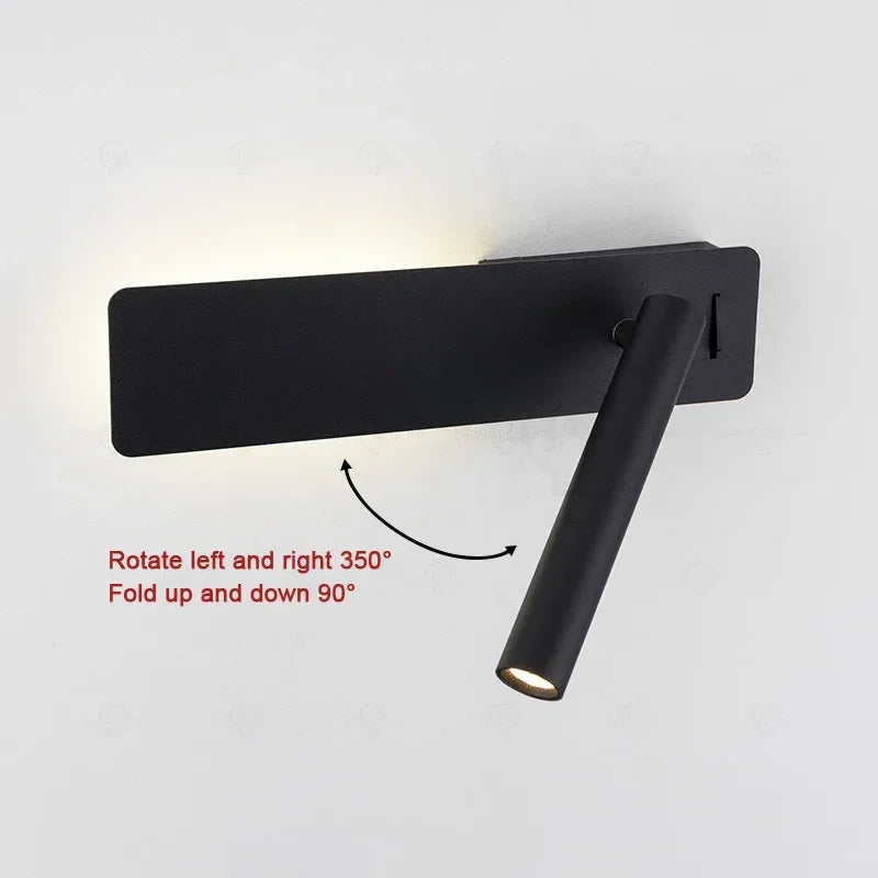 Black Nordic bedside wall lamp LED bedroom reading wall lamp living room study with switch rotating wall lamp