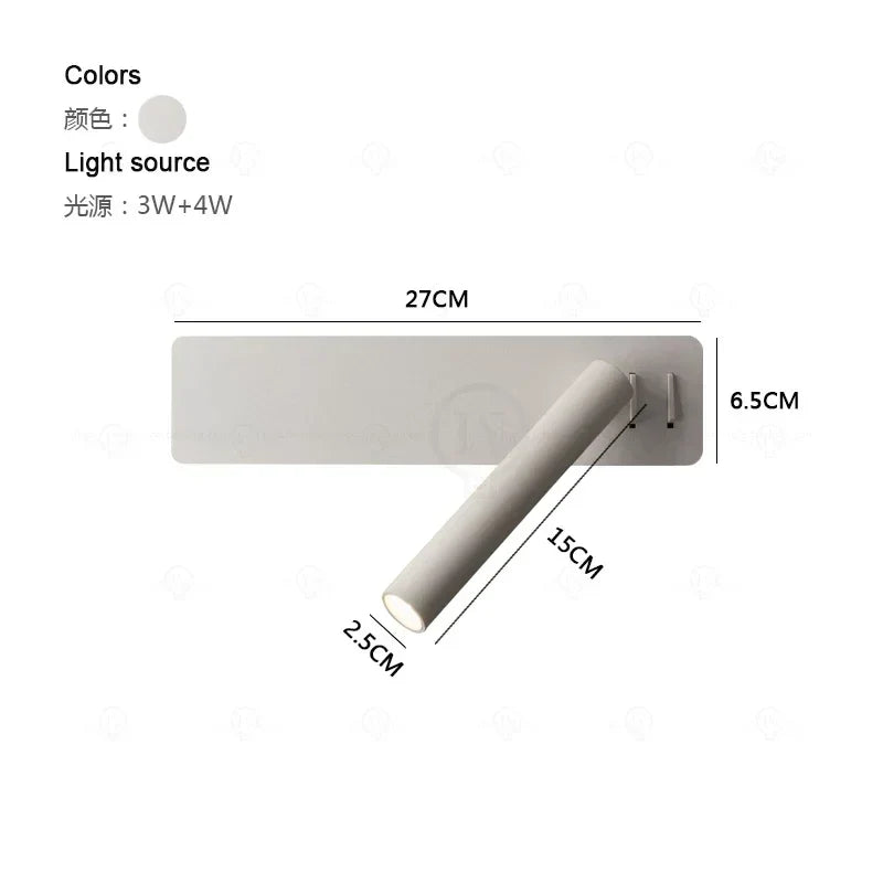 Black Nordic bedside wall lamp LED bedroom reading wall lamp living room study with switch rotating wall lamp