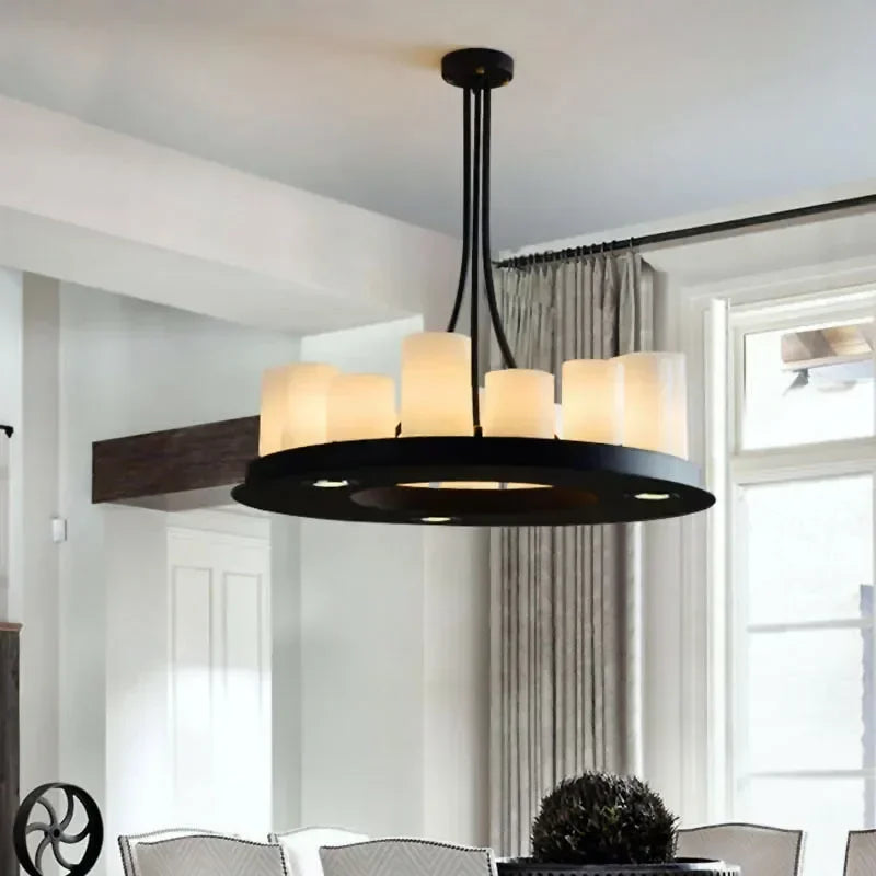 American Style Iron Art Retro Glass Candle Chandeliers Living Room Restaurant  Kitchen Led Pendant Lamp Bar Lighting Decorative