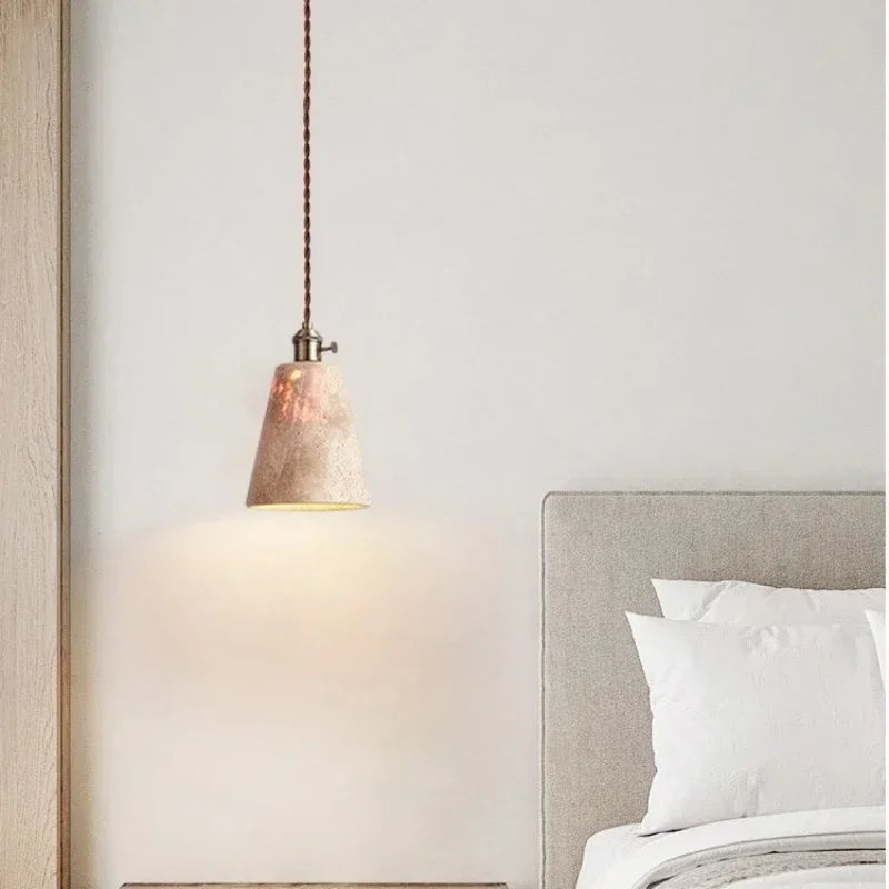 Wabi-Sabi Natural Stone Pendant Light – Japanese Minimalist Hanging Lamp