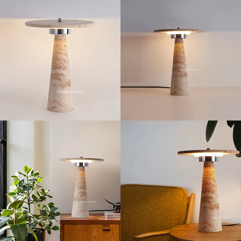 Mushroom Shaped Travertine LED Table Lamp Modern Natural Cave Stone Desk Lamp Indoor Decor Lighting Bedroom Living Room Study
