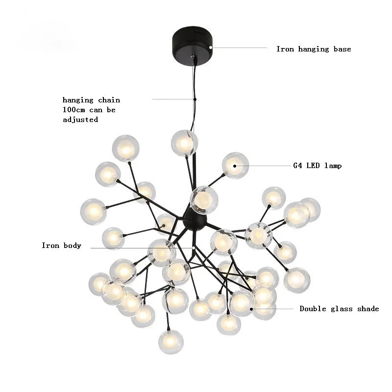 Modern Heracleum Glass Bubble Chandelier – Tree Branch LED Ceiling Light