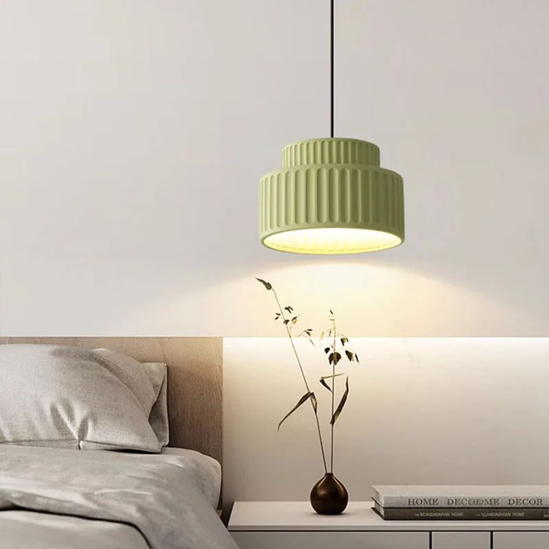 Modern Ribbed Pendant Light – Textured Resin Ceiling Lamp