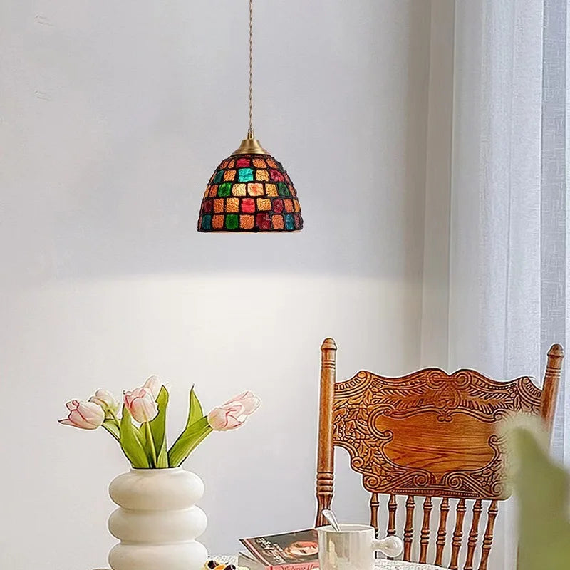 Scandinavian Mosaic Shell Pendant Light – Colorful Mediterranean Hanging Lamp