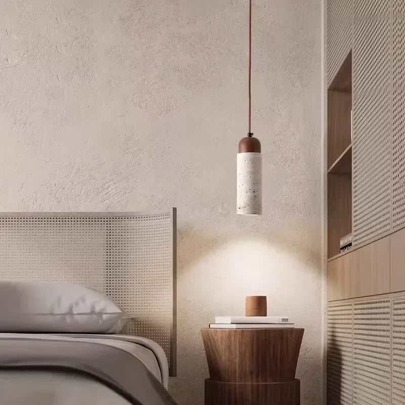 Bedroom bedside pendant light Wabi Sabi style yellow cave stone living room sofa atmosphere lighting fixture