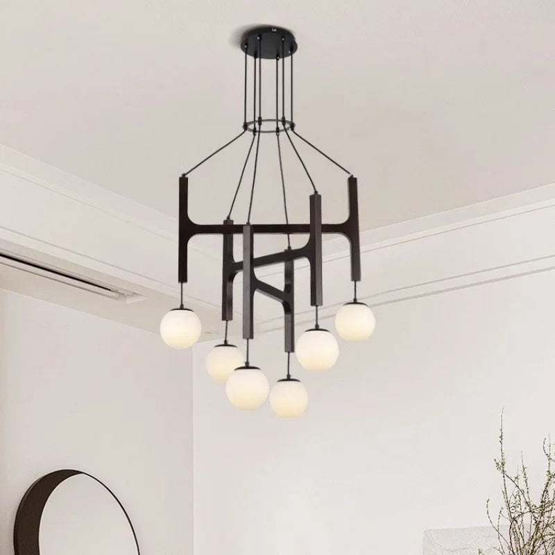 Medieval Simple Wooden Magic Bean LED Pendant Lamp Living Room Restaurant Bedroom Kitchen  Creative Chandelier Home Decor Light