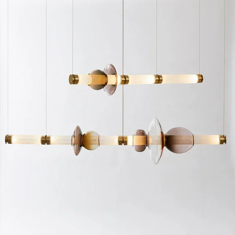 Nordic Linear Glass Pendant Light – Modern Dining Table Chandelier