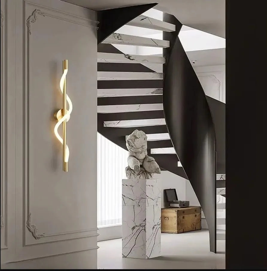Modern Spiral LED Pendant Light – Minimalist Hanging Tube Lamp (Black/Gold)