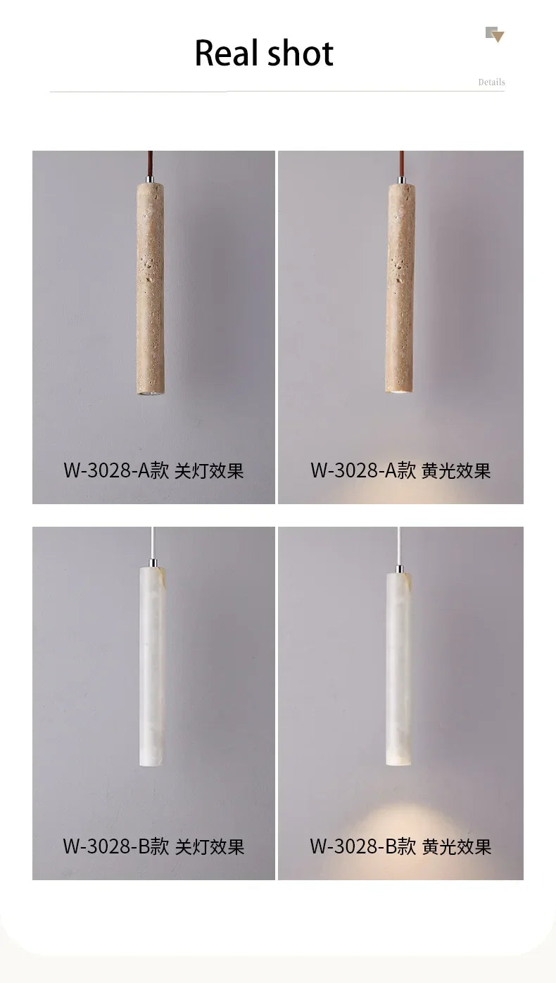 Led Pendant Lamp Long Tube Wood Ceiling Lamp Japan Style Quiet Wind Bedroom Bedside Chandelier Retro Modern travertine lighting