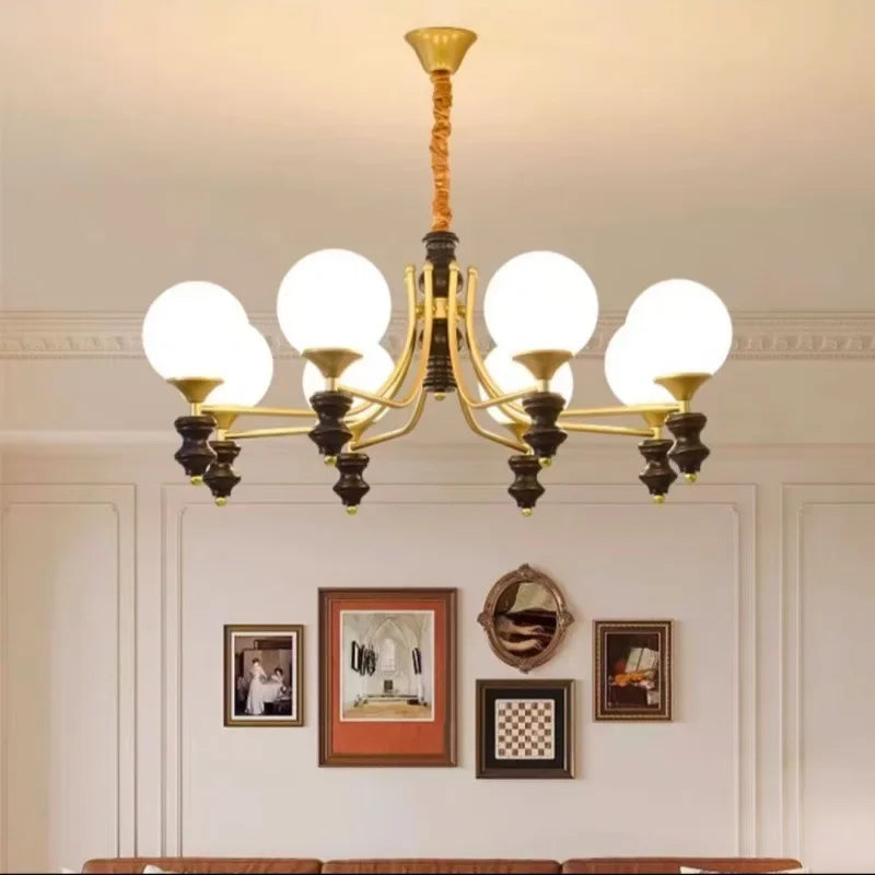 Japanese New Magic Bean LED Chandelier French Living Room Restaurant Bedroom Kitchen Walnut Wood Pendant Lamp Home Decor Light