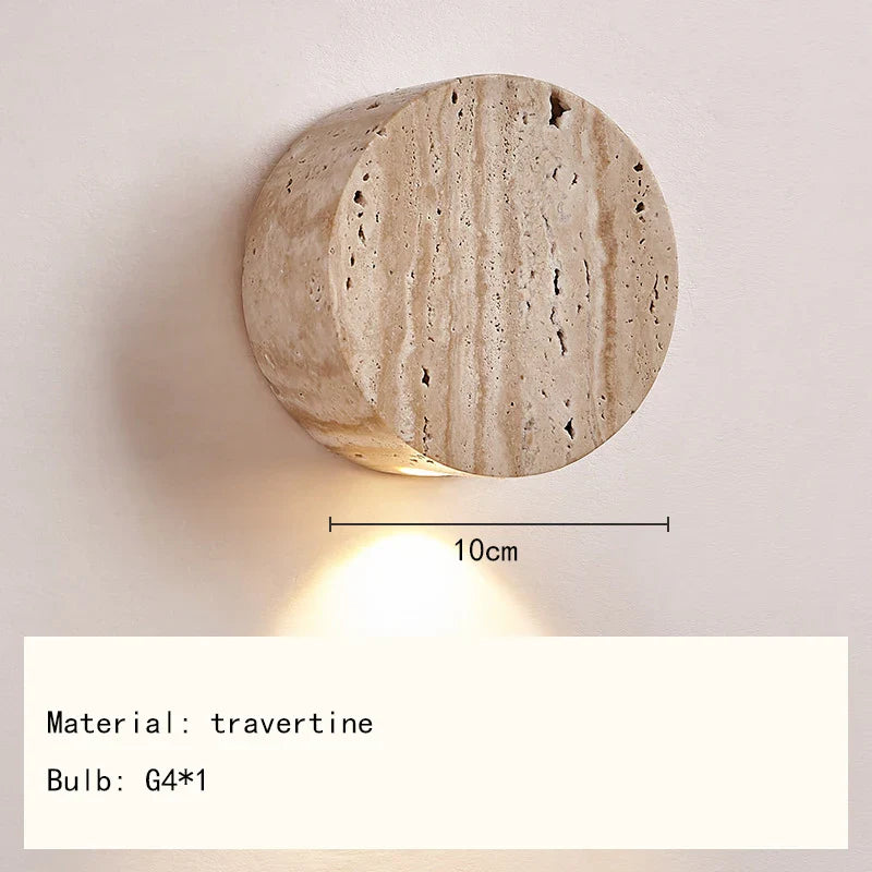 Natural Travertine Stone Wall Light – Modern Round LED Sconce