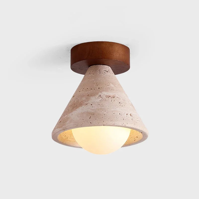 Wabi-Sabi Travertine Ceiling Light – Modern Nordic Stone LED Lamp for Bedroom & Hallway