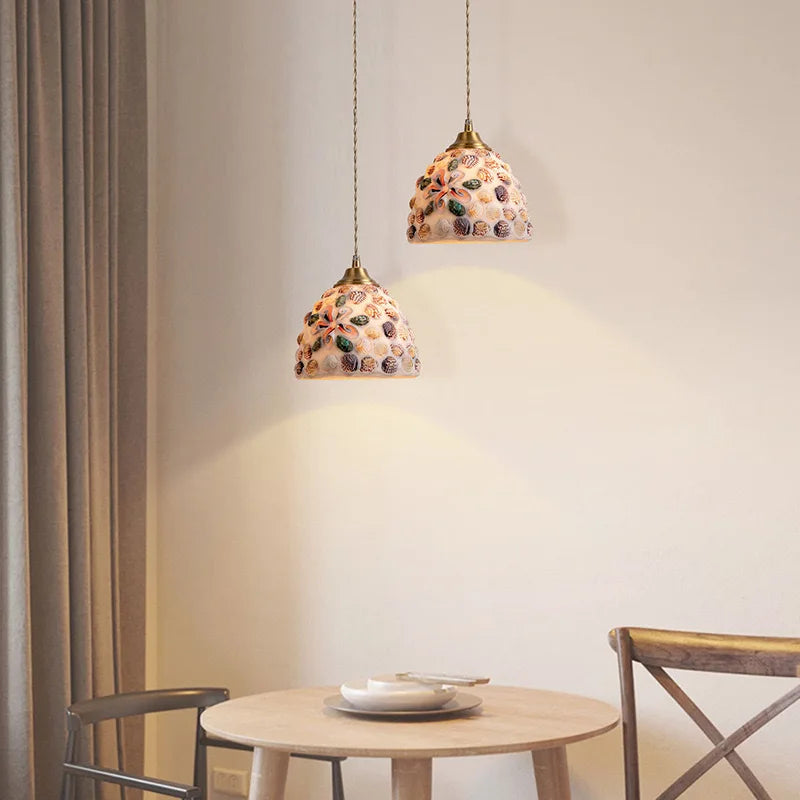 Scandinavian Mosaic Shell Pendant Light – Colorful Mediterranean Hanging Lamp