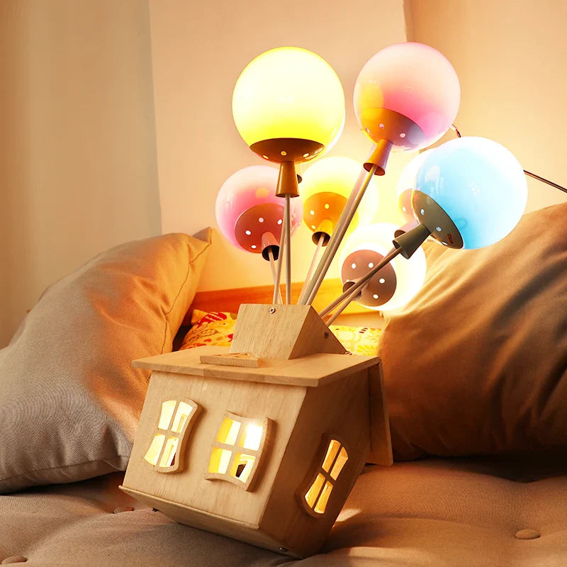 Kids Balloon House Chandelier – Colorful Wooden Ceiling Light for Children’s Room