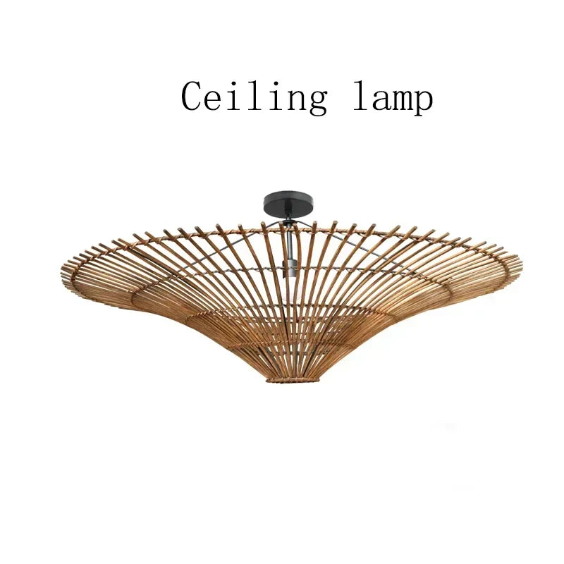 Handmade Rattan Weaving Creative Led Chandelier Restaurant Bar Chinese Tea Room Homestay Bedroom Pendant Lamp Art Decor Lighting