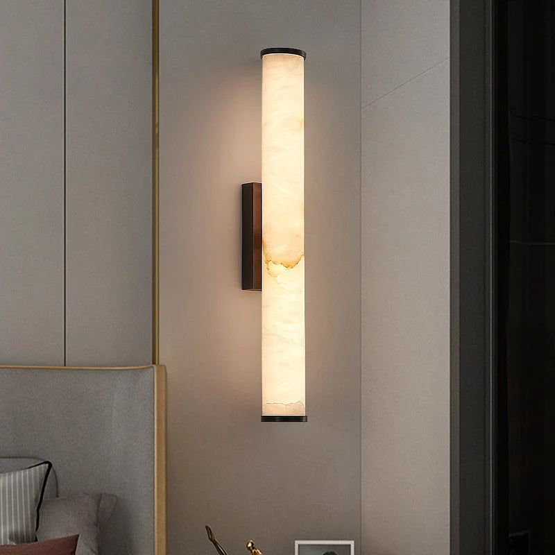 Modern Marble Effect LED Wall Light – Slim Vertical Art Deco Sconce