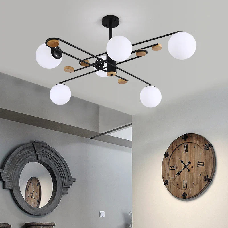 Vintage chandelier geometric magic bean restaurant iron wood light living room Nordic bubble lights bedroom lounge lights