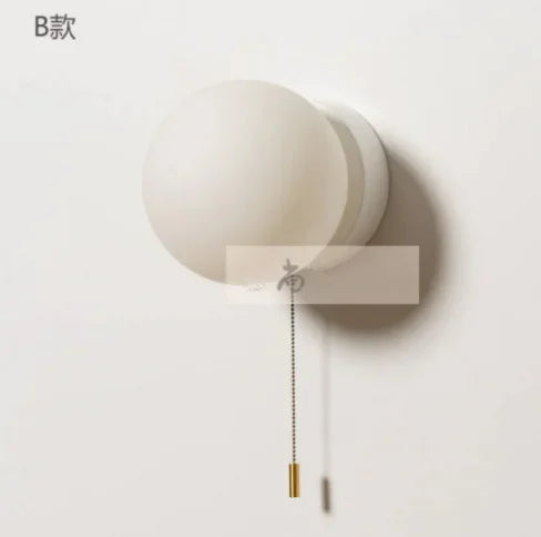 Modern Globe Wall Light with Pull Cord – Minimalist Bedside Wall Lamp