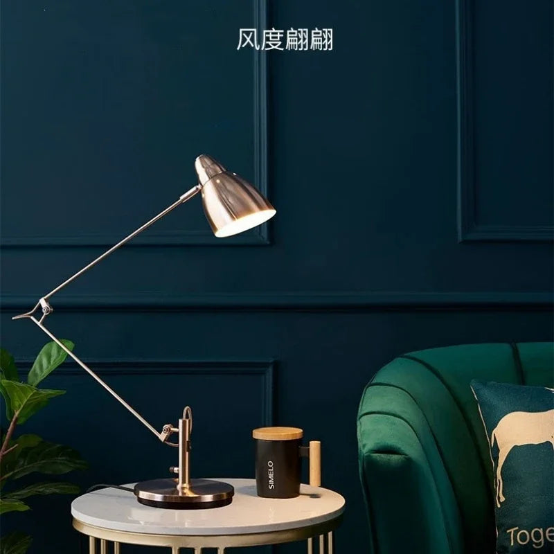 Nordic Simple Metal Folding Long Arm Desk Lamp Living Room Bedroom Bedside Study Luxury Intelligent Eye Protection Reading Light