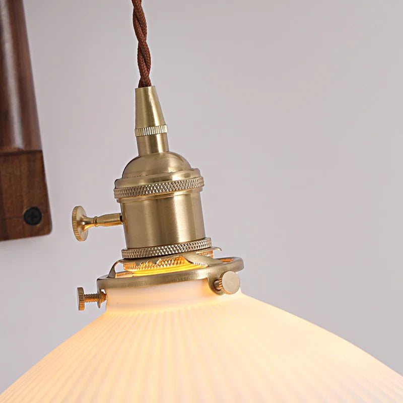 Nordic solid wood fishing wall light Master bedroom bedside light Creative walnut color living room aisle light Japanese wall li