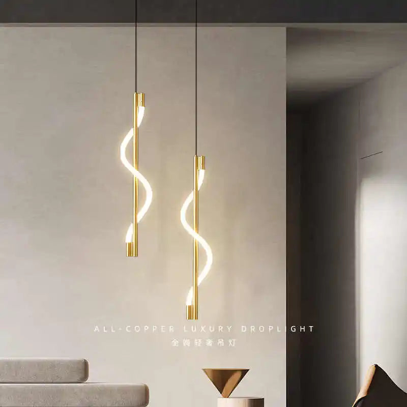 Modern Spiral LED Pendant Light – Minimalist Hanging Tube Lamp (Black/Gold)