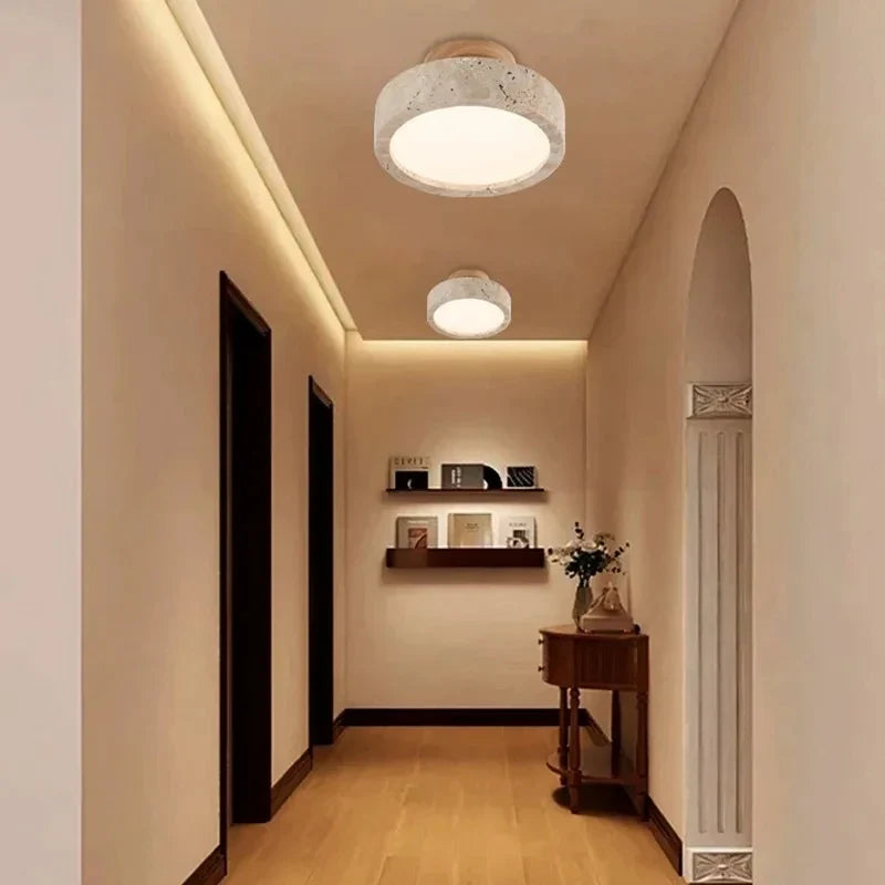 Retro Balcony LED Ceiling Lamp Dressing Room Entrance Hall Corridor Yellow Cave Stones High-end Chandelier Home Lighting Fixture