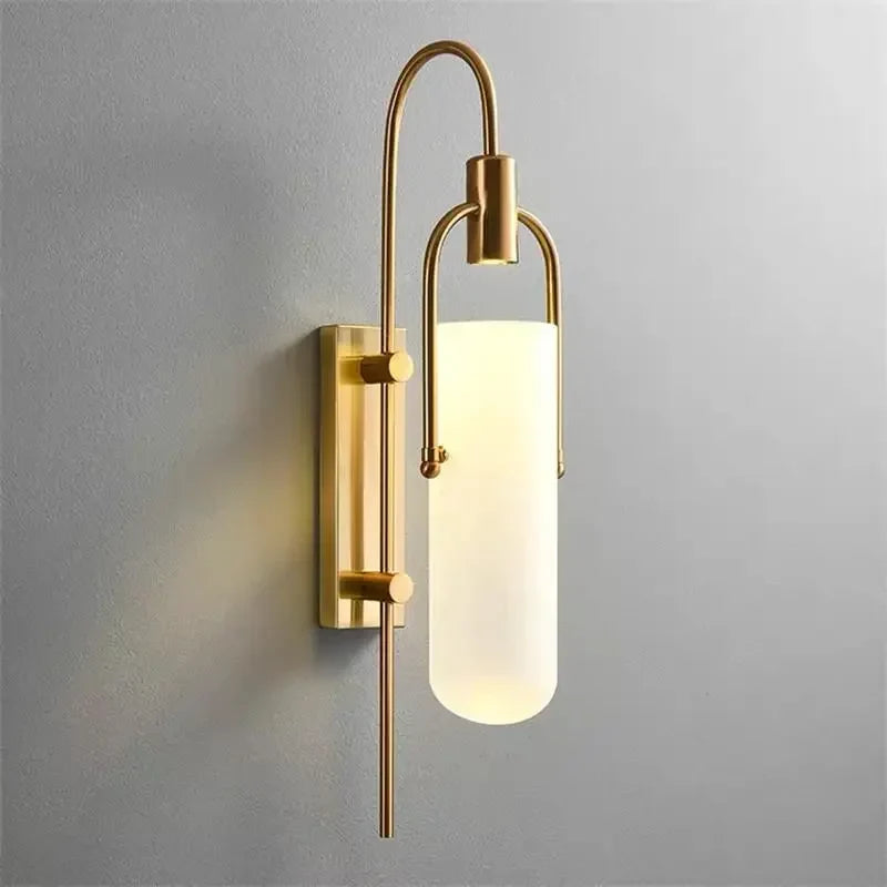 Black & Gold Glass Wall Light – Minimalist LED Sconce for Bedroom, Bathroom & Living Room
