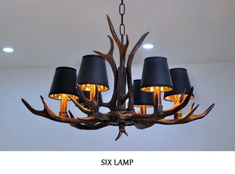 Rustic Antler Chandelier LED – Vintage Deer Horn Ceiling Light for Dining Room & Living Room