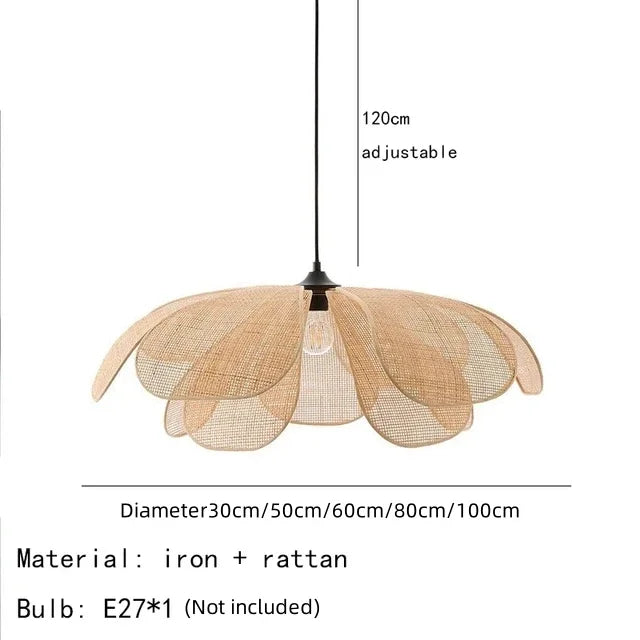 Japanese Style Rattan Penant Lamp Weaving Petal Willow LED Chandelier Bedroom Tea Dining Room Island Indoor Lighting Decor