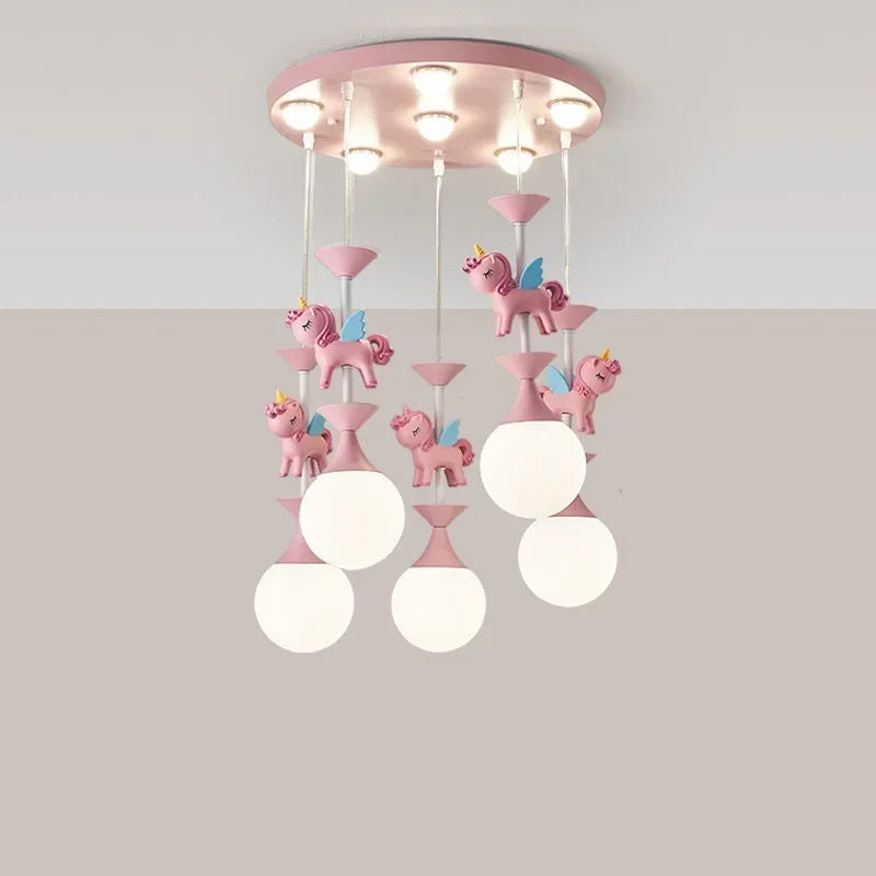 Children's Carousel LED Penadant Chandeliers for Princess Room Bedroom Living Room Hanging Lighting Decor Art Ceiling Lamps