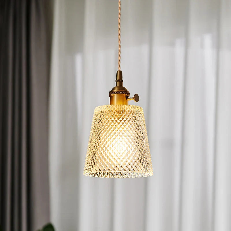 Vintage Noridc Argyle Glass Pendant Lamp Dining Room Kitchen Retro Pendant Lights Bedroom Decor Hanging Light With Switch
