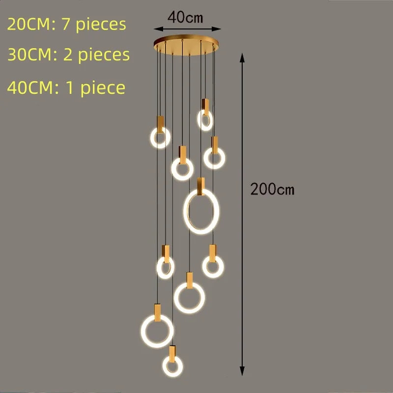 Nordic Simple LED Glass Pendant Lights Living Room Staircase Ring Creative Restaurant Bedroom Study Chandelier Home Decor Lamps