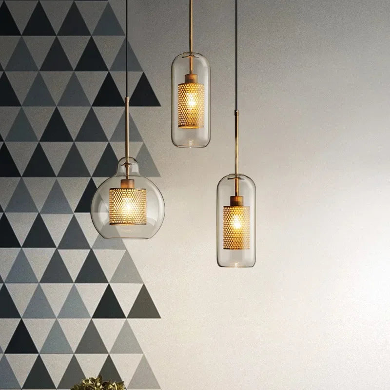Modern Glass Mesh Pendant Light – Scandinavian Art Deco Hanging Lamp