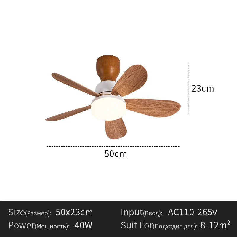 Nordic Simple Stylish Bedroom Flush Ceiling Fan With LED Light