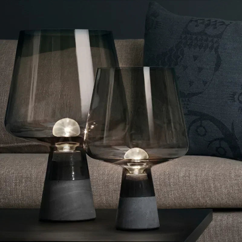 Modern Minimalist Cement Desk Lamp – LED Bedside Table Lamp with Grey Glass Shade
