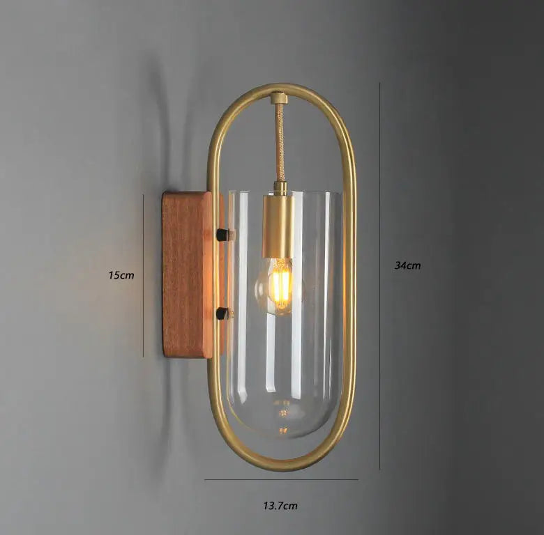 Vintage Ring Glass Wooden Chassis 1-Light Wall Sconce Lamp