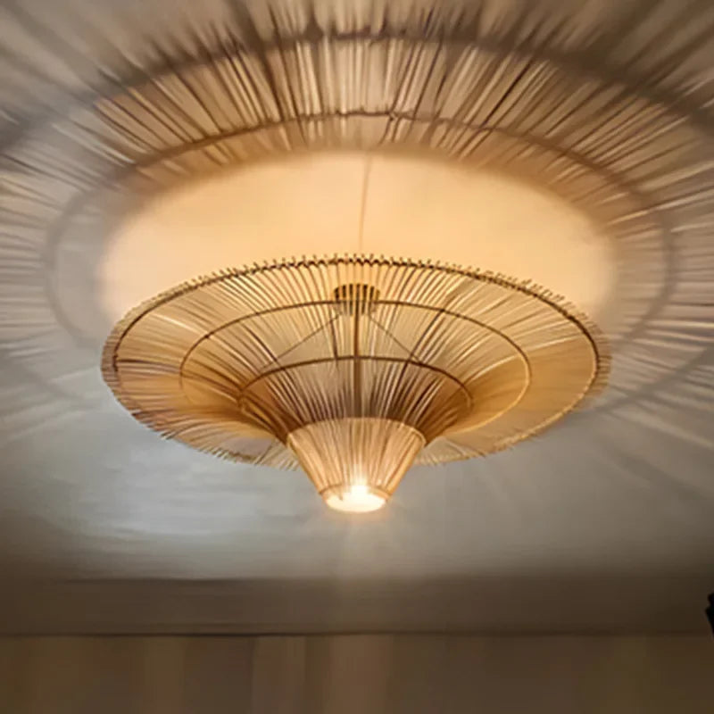 Handmade Rattan Weaving Creative Led Chandelier Restaurant Bar Chinese Tea Room Homestay Bedroom Pendant Lamp Art Decor Lighting