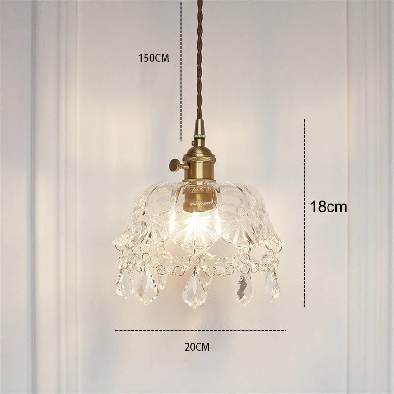 French retro brassy crystal glass chandelier light luxury bedroom bedside lamp all copper small chandelier aisle hallway light