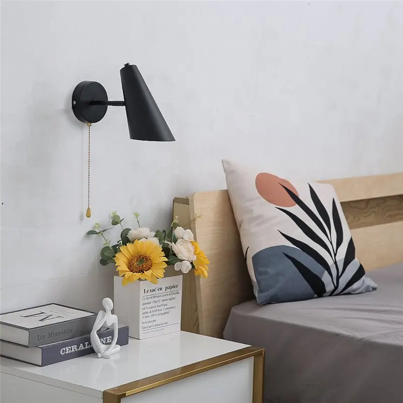 Foldable and Rotatable Wall Lamps with Pull Chain Switch Adjustable E27 Bedside Decor Light Fixtures Modern Study Reading Lights