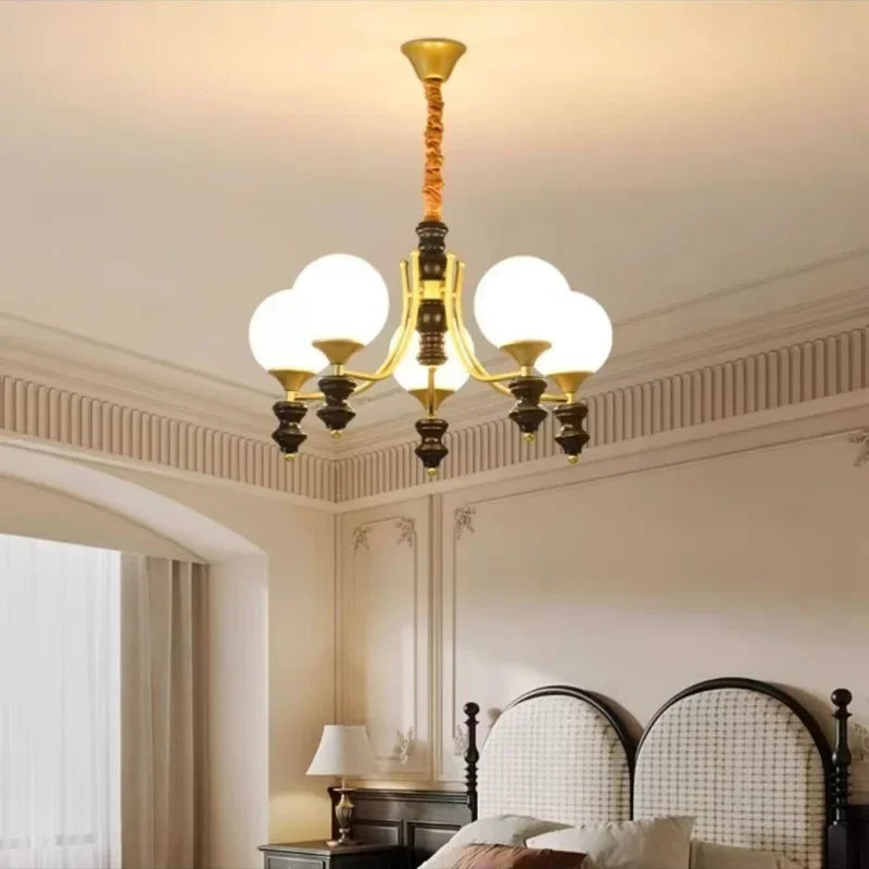 Japanese New Magic Bean LED Chandelier French Living Room Restaurant Bedroom Kitchen Walnut Wood Pendant Lamp Home Decor Light