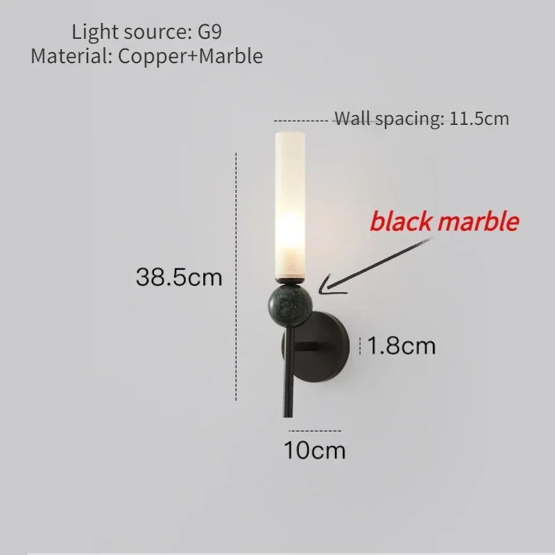 Nordic minimalist all copper wall lamp hotel living room bedside G9 LED pendant light balcony staircase indoor marble wall lamp
