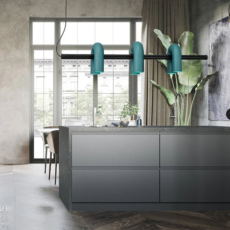 Modern Sculptural Chandelier – Black Pipe LED Ceiling Light