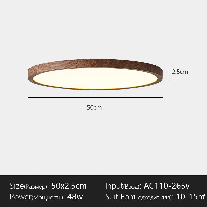 Modern LED Ceiling Light Circular Ultrathin Wood Grain Walnut Decorative Light Bedroom Dining Room Living Room Indoor Home Light